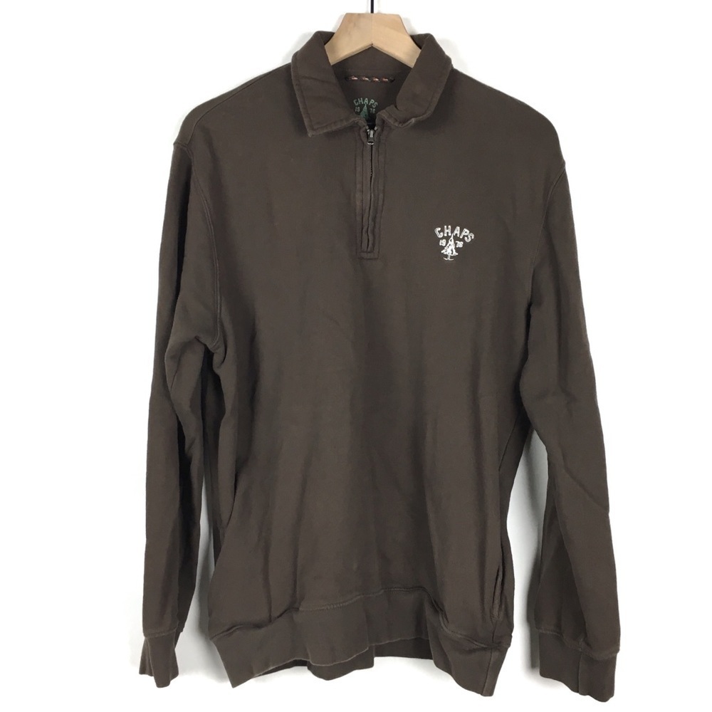 CHAPS Size Medium Pullover Long Sleeve Quarter Zip Collar Preppy Classic Brown